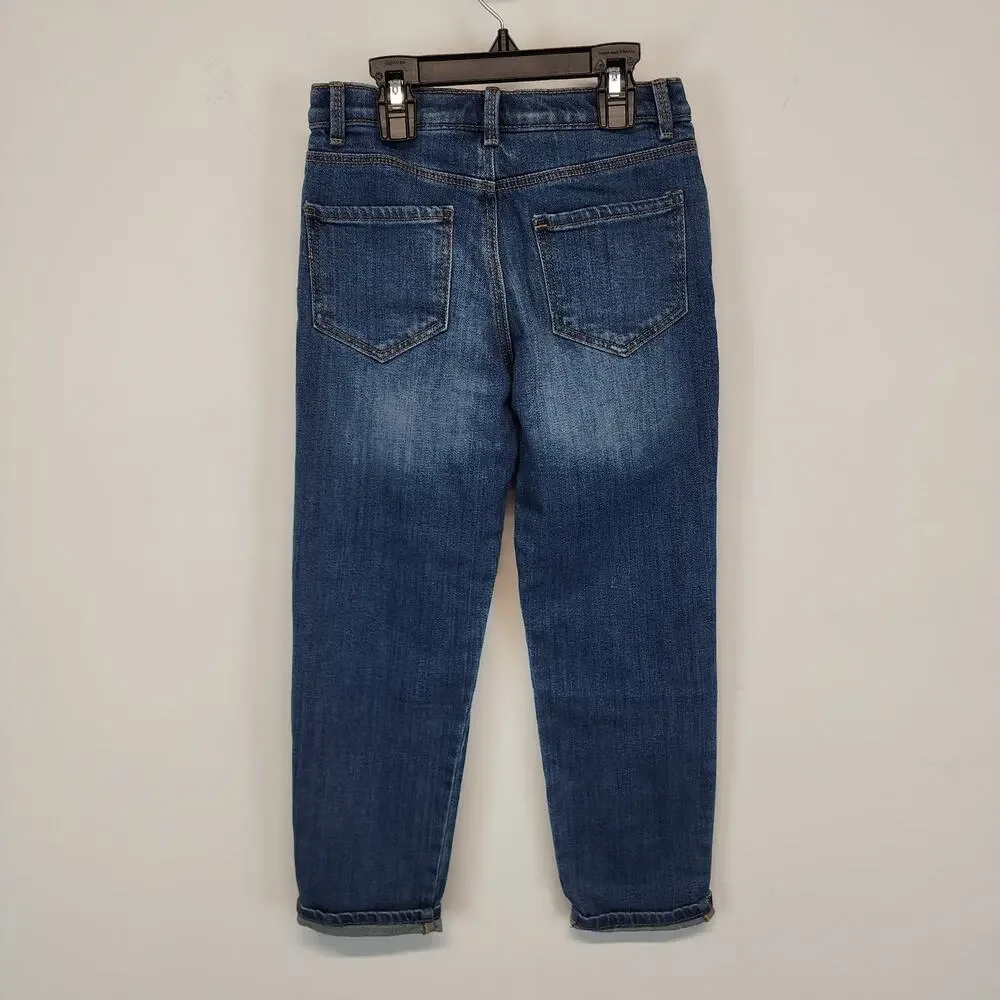 OshKosh Girls Jeans Size 7 Blue Medium Wash Floral Embroidered Distressed Casual